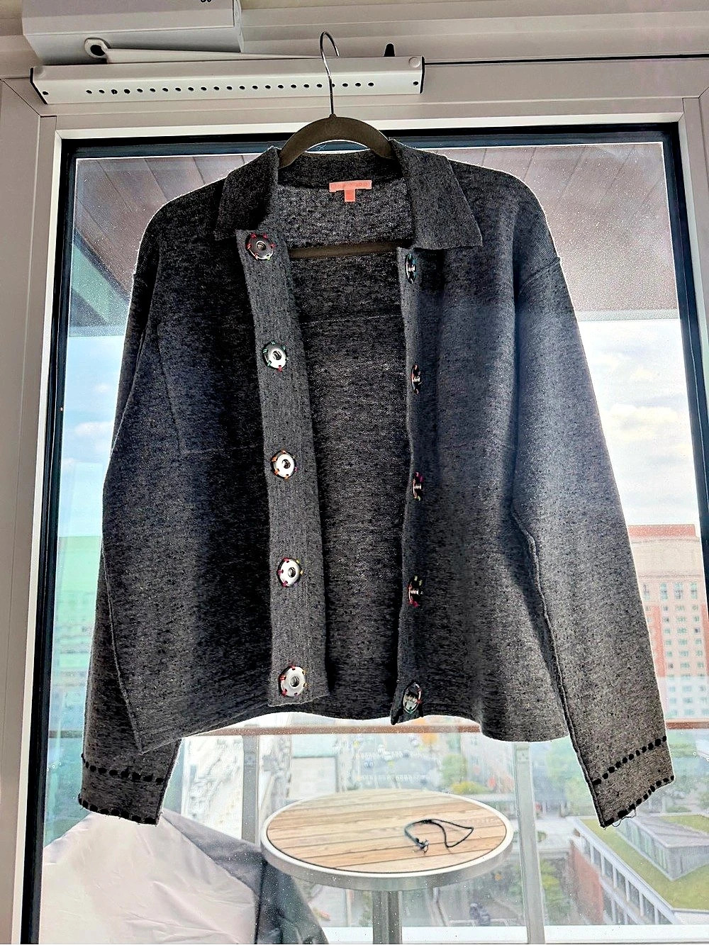 Lisa Todd Gray Snap-Front Sweater Jacket Size Large